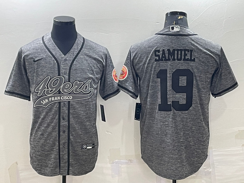 Men's San Francisco 49ers #19 Deebo Samuel Grey With Patch Cool Base Stitched Baseball Jersey