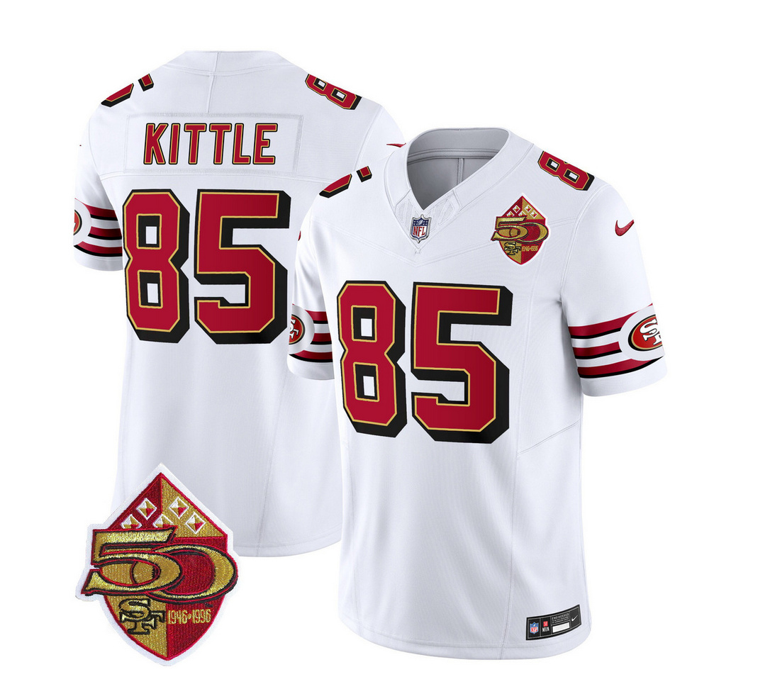 Men's San Francisco 49ers #85 George Kittle White 2023 F.U.S.E. 50th Patch Vapor Untouchable Limited Stitched Football Jersey
