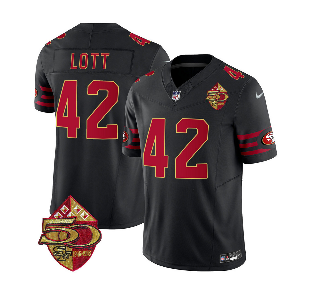 Men's San Francisco 49ers #42 Ronnie Lott Black 2023 F.U.S.E. 50th Patch Vapor Limited Stitched Football Jersey