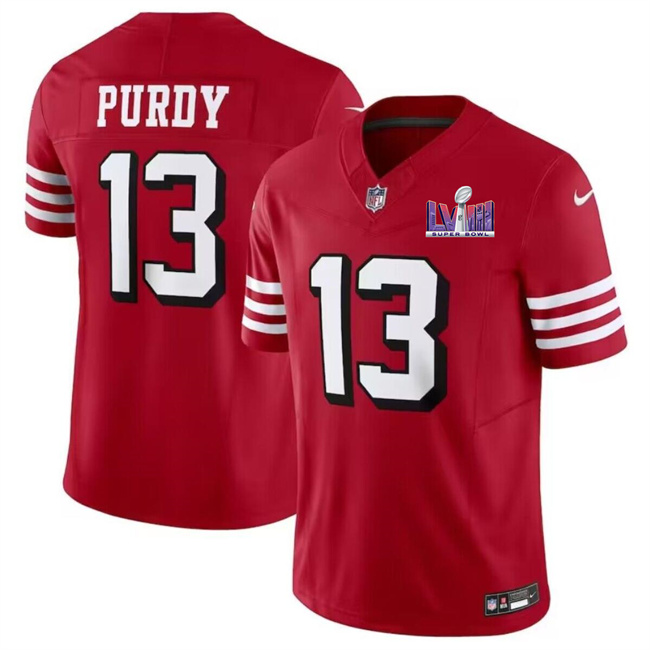 Men's San Francisco 49ers #13 Brock Purdy New Red F.U.S.E. Super Bowl LVIII Patch Vapor Untouchable Limited Stitched Football Jersey
