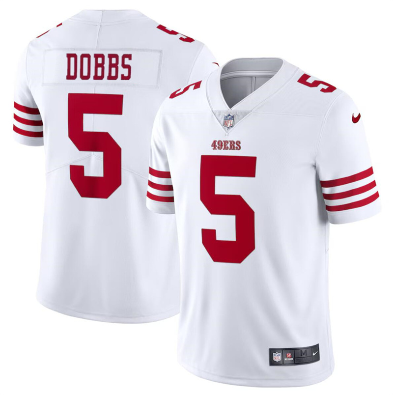 Men's San Francisco 49ers #5 Josh Dobbs White Vapor Untouchable Limited Stitched Football Jersey