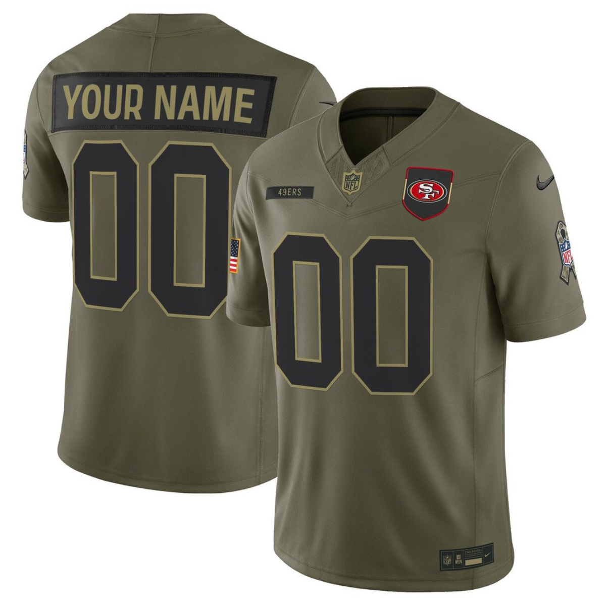 Men's San Francisco 49ers Active Player Custom Olive 2025 F.U.S.E. Salute to Service Limited Stitched Football Jersey