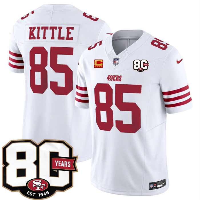 Men's San Francisco 49ers #85 George kittle White 80th Anniversary Patch And 4-Star C Patch 2026 F.U.S.E. Vapor Untouchable Limited Stitched Football Jersey
