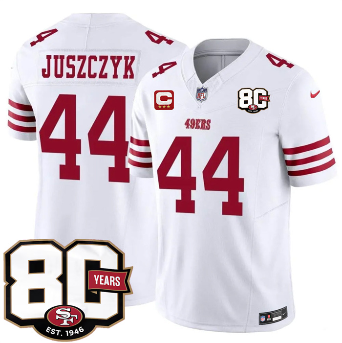 Men's San Francisco 49ers #44 Kyle Juszczyk White 2026 F.U.S.E. With 80th Anniversary & 3-Star C Patch Vapor Untouchabl Limited Stitched Football Jersey Men's San Francisco 49ers #44 Kyle Juszczyk White 2026 F.U.S.E. With 80th Anniversary & 3-Star C Patch Vapor Untouchabl Limited Stitched Football Jersey