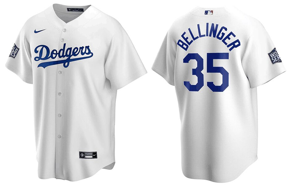 Men's Los Angeles Dodgers #35 Cody Bellinger White 2020 World Series Bound stitched MLB Jersey