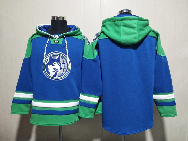 Men's Minnesota Timberwolves Blank Royal Lace-Up Pullover Hoodie