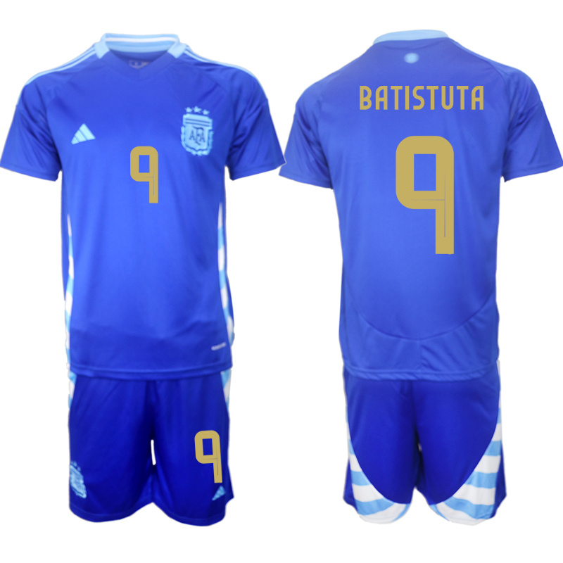 Men's Argentina #9 Gabriel Batistuta Blue 2024-25 Away SoccerJersey Suit
