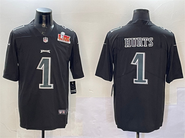 Men's Philadelphia Eagles #1 Jalen Hurts Black 2025 Super Bowl LIX Patch Fashion Vapor Untouchable Limited Stitched Football Jersey Men's Philadelphia Eagles #1 Jalen Hurts Black 2025 Super Bowl LIX Patch Fashion Vapor Untouchable Limited Stitched Football Jersey