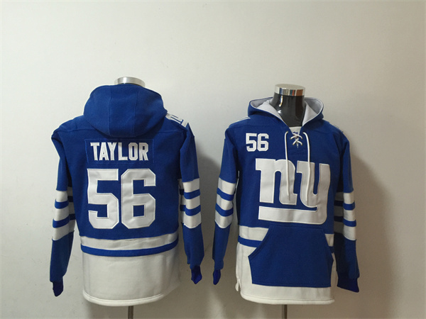 Men's New York Giants #56 Lawrence Taylor Blue/White Lace-Up Pullover Hoodie
