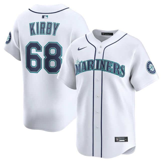 Men's Seattle Mariners #68 George Kirby White Home Limited Stitched Baseball Jersey Men's Seattle Mariners #68 George Kirby White Home Limited Stitched Baseball Jersey