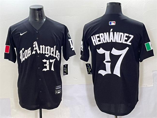 Men's Los Angeles Dodgers #37 Teoscar Hernández Black 2025 LA Gothic Style With Fernando Patch Vapor Premier Limited Stitched Baseball Jersey Men's Los Angeles Dodgers #37 Teoscar Hernández Black 2025 LA Gothic Style With Fernando Patch Vapor Premier Limited Stitched Baseball Jersey