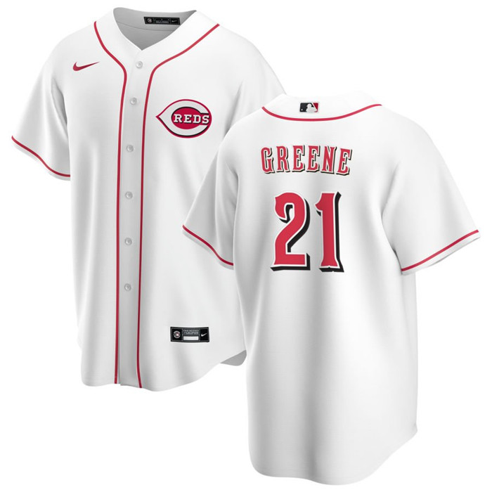Men's Cincinnati Reds #21 Hunter Greene White Cool Base Stitched Baseball Jersey