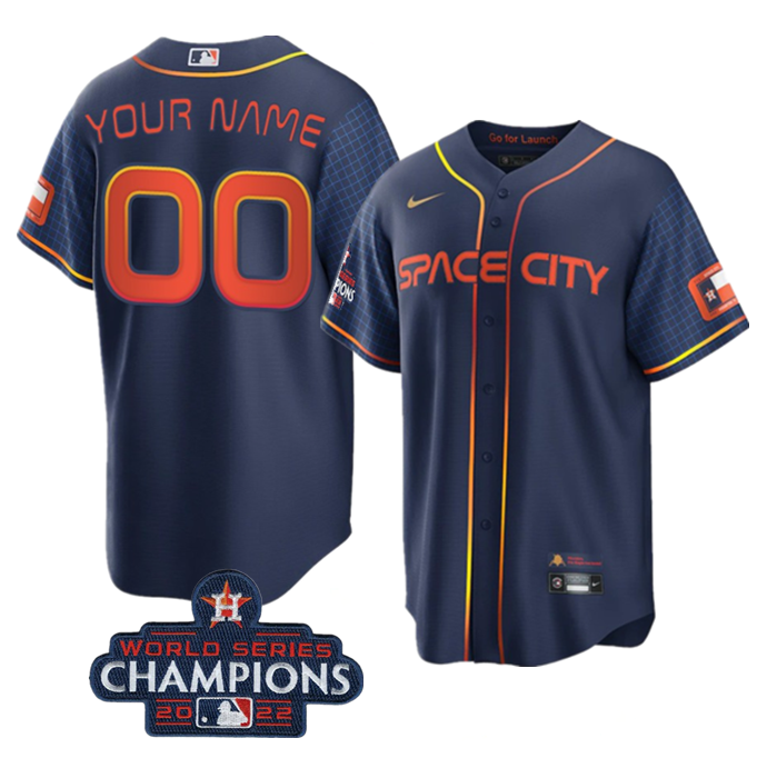 Men's Houston Astros Customized Navy 2022 World Series Champions City Connect Cool Base Stitched Baseball Jersey