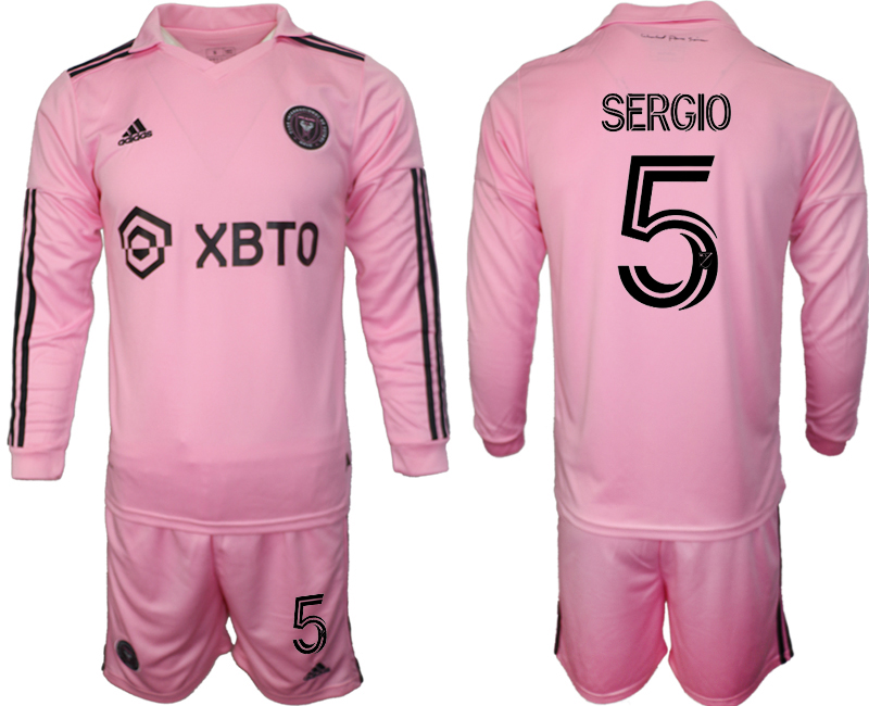 Men's Inter Miami CF #5 sergio 2023/24 Pink Home Soccer Jersey Suit