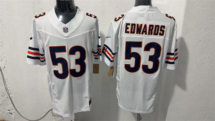 Men's Chicago Bears #53 T.J. Edwards White 2026 F.U.S.E. Vapor Untouchable Limited Stitched Football Jersey Men's Chicago Bears #53 T.J. Edwards White 2026 F.U.S.E. Vapor Untouchable Limited Stitched Football Jersey