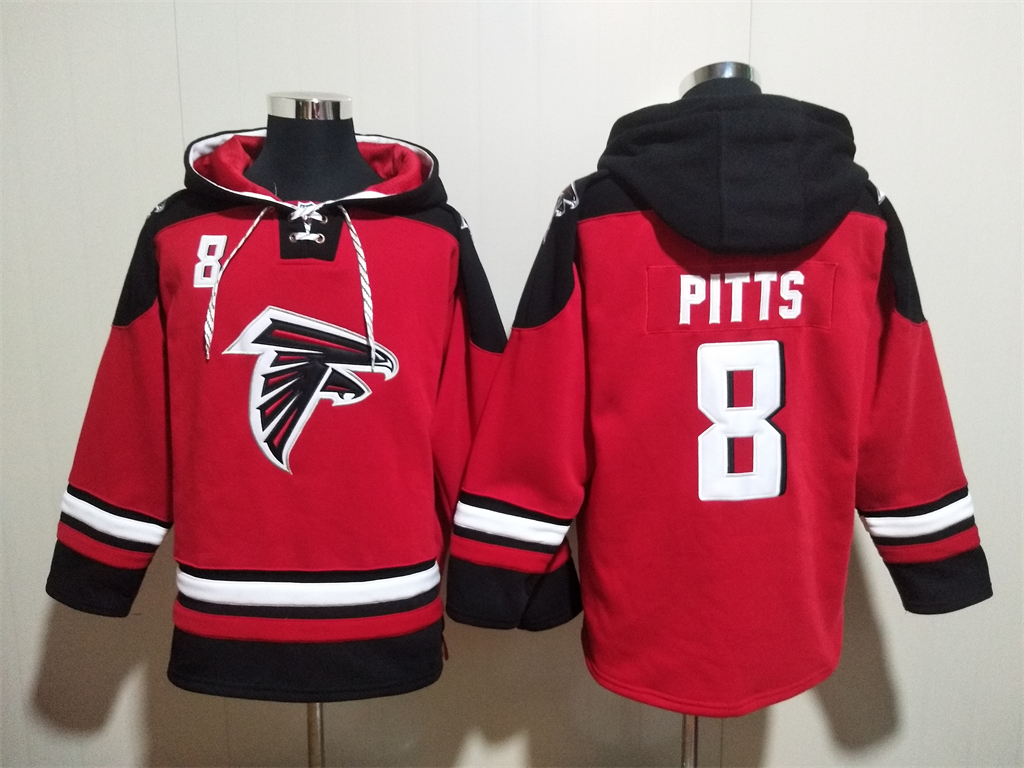 Men's Atlanta Falcons #8 Kyle Pitts Red Ageless Must-Have Lace-Up Pullover Hoodie