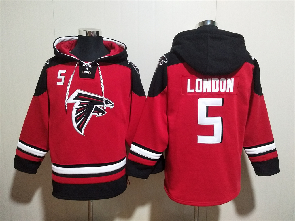 Men's Atlanta Falcons #5 Drake London Red Ageless Must-Have Lace-Up Pullover Hoodie
