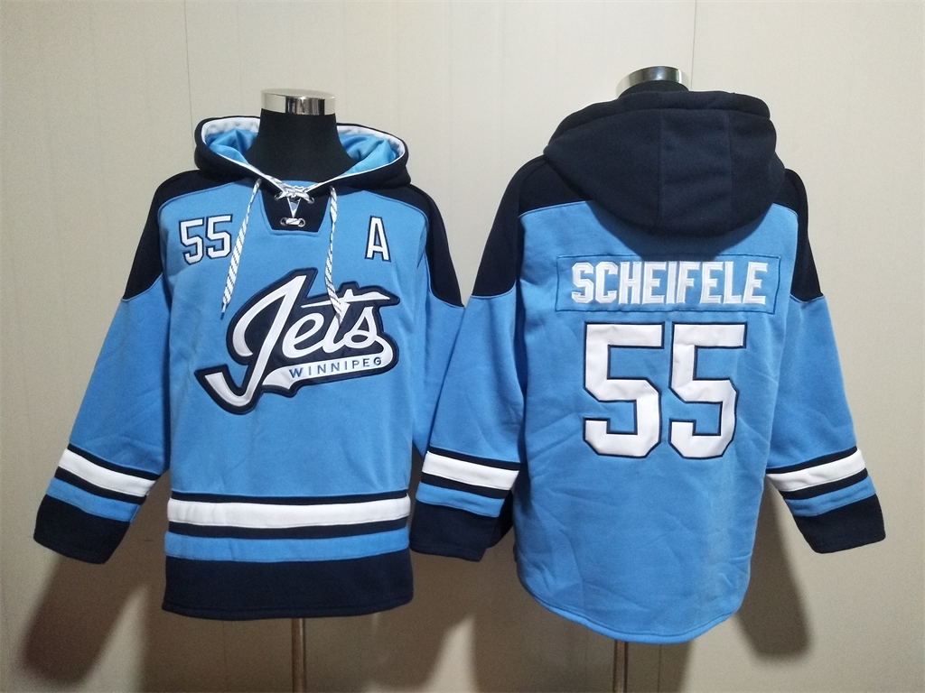 Men's Winnipeg Jets #55 Mark Scheifele Blue Lace-Up Pullover Hoodie