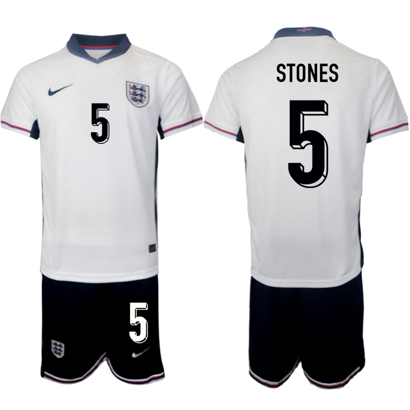 Men's England #5 John Stones 2024-25 White Home Soccer Jersey Suit