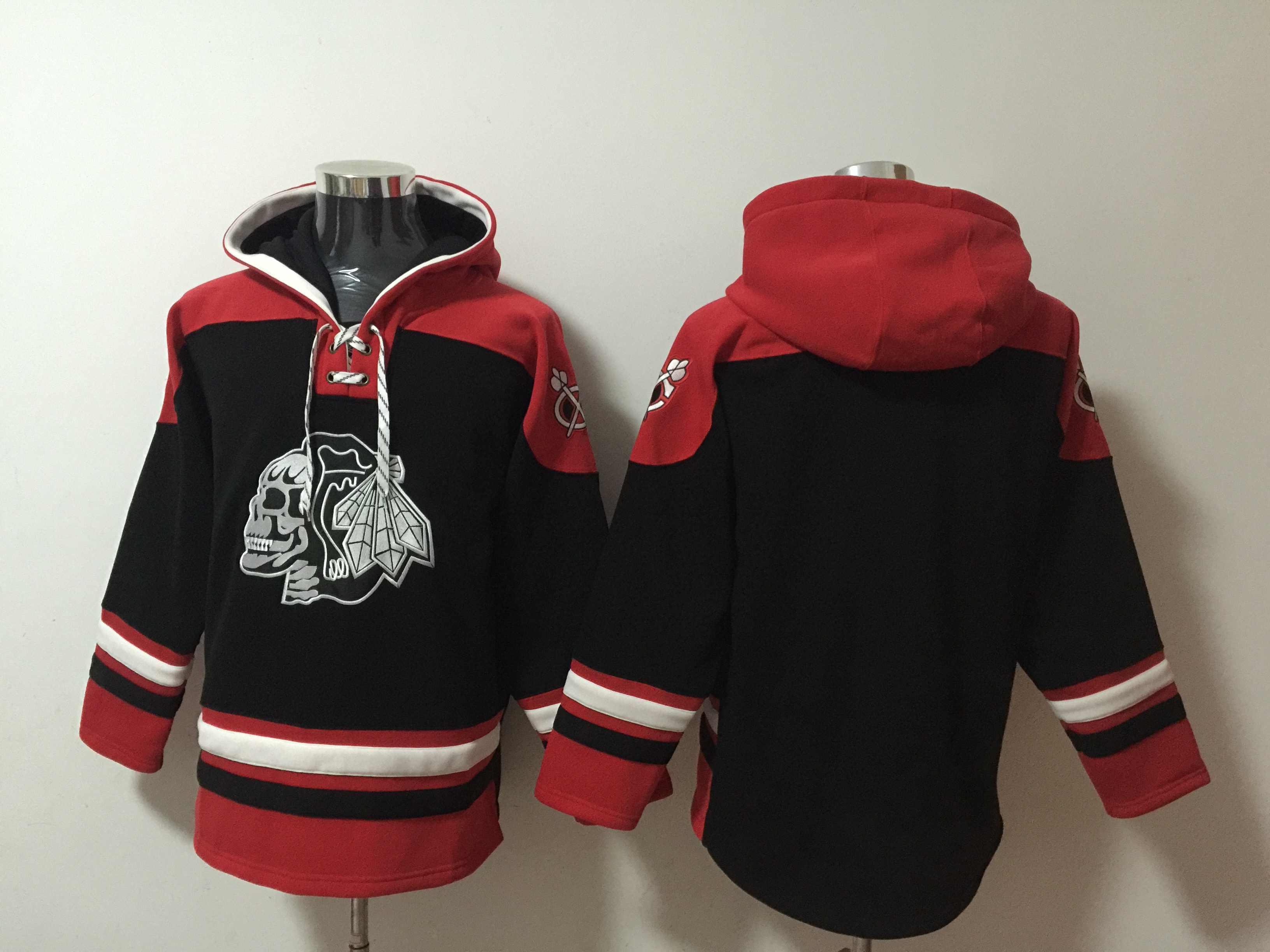 Men's Chicago Blackhawks Blank Black Lace-Up Pullover Hoodie