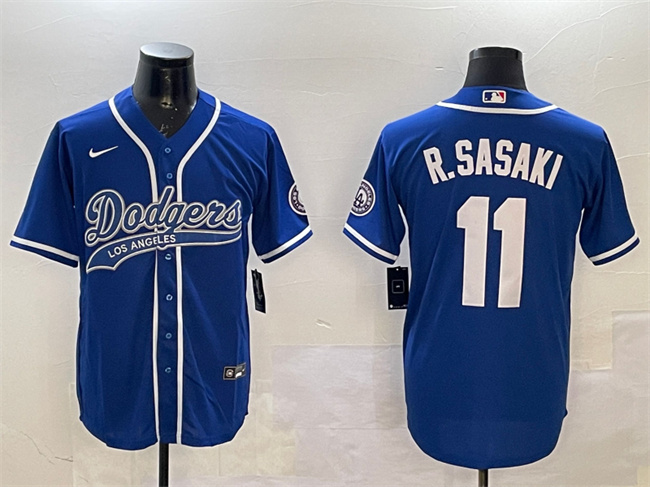 Men's Los Angeles Dodgers #11 Roki Sasaki Royal With Patch Cool Base Stitched Baseball Jersey Men's Los Angeles Dodgers #11 Roki Sasaki Royal With Patch Cool Base Stitched Baseball Jersey