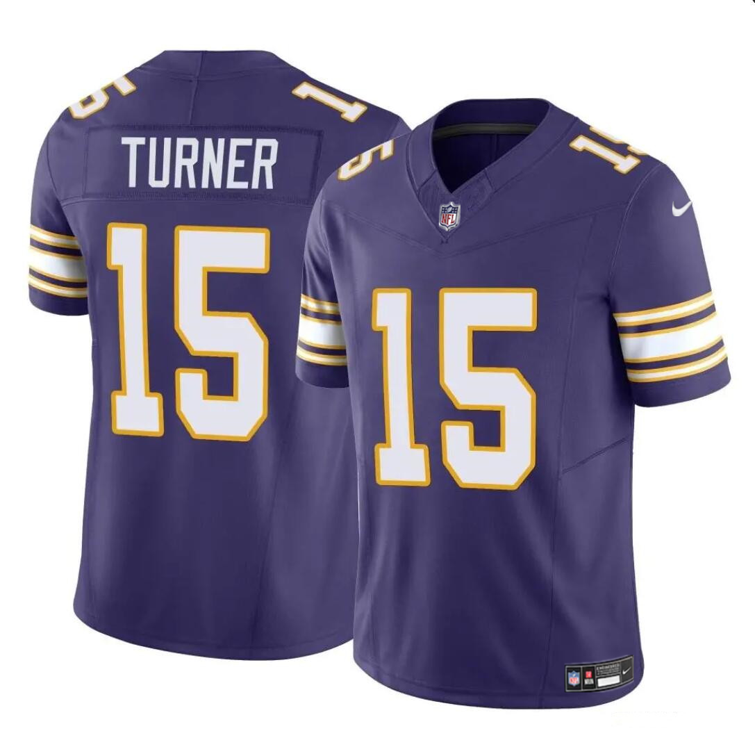 Men's Minnesota Vikings #15 Dallas Turner Purple 2024 Draft Throwback Vapor Untouchable Limited Stitched Jersey