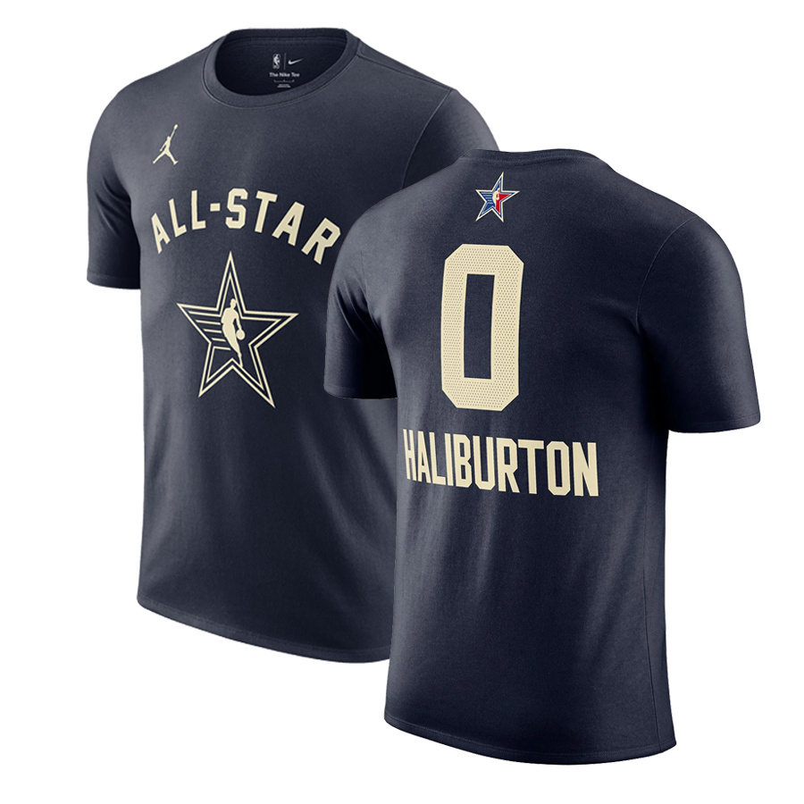 Men's 2024 All-Star #0 Tyrese Haliburton Navy T-Shirt