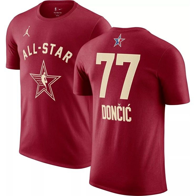 Men's 2024 All-Star #77 Luka Dončić Crimson T-Shirt
