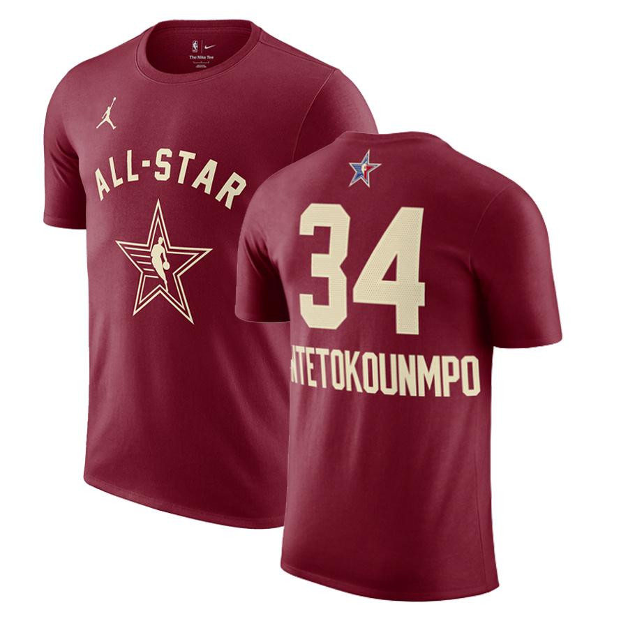 Men's 2024 All-Star #34 Giannis Antetokounmpo Crimson T-Shirt