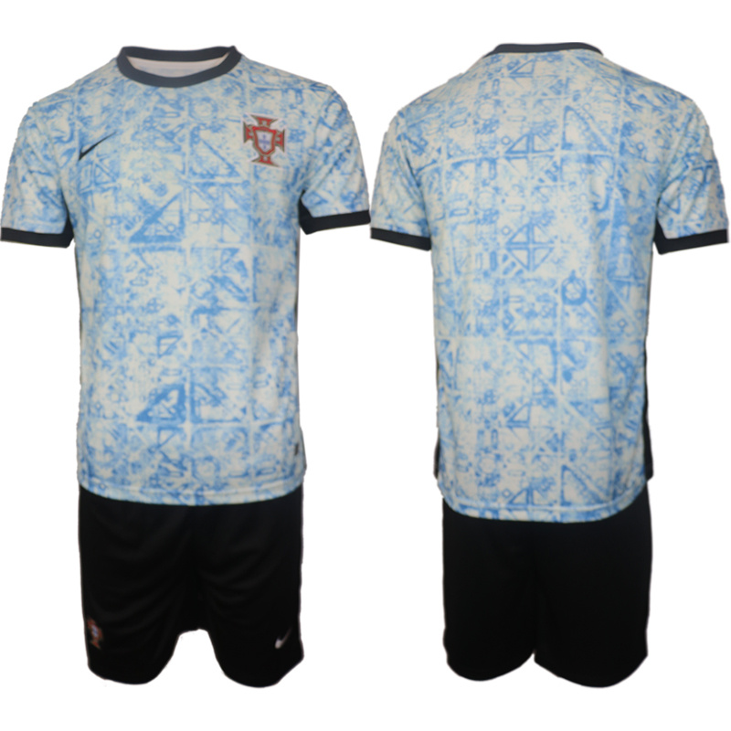 Men's Portugal Team Blank 2024-25 White/Blue Away Soccer Jersey Suit