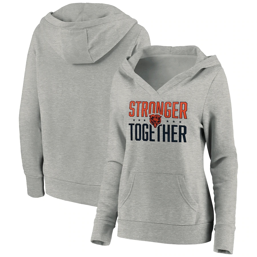 Women's Chicago Bears Heather Gray Stronger Together Crossover Neck Pullover Hoodie(Run Small)