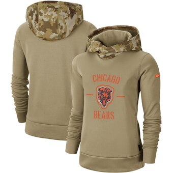 Women's Chicago Bears Khaki 2019 Salute to Service Therma Pullover Hoodie(Run Small)