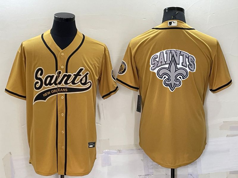 Men's New Orleans Saints Gold Team Big Logo With Patch Cool Base Stitched Baseball Jersey