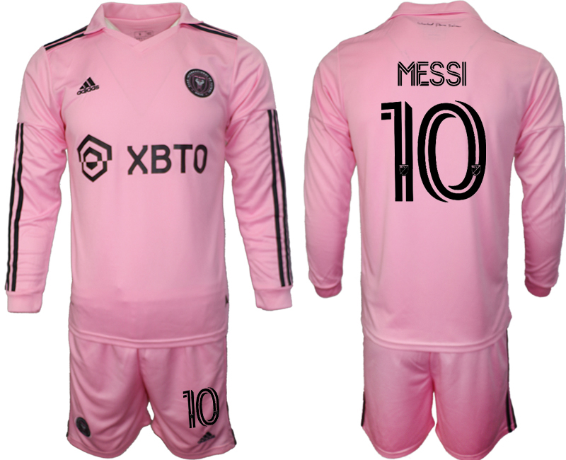 Men's Inter Miami CF #10 Lionel Messi 2023/24 Pink Home Soccer Jersey Suit