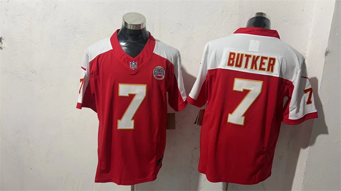 Men’s Kansas City Chiefs #7 Harrison Butker Red/White F.U.S.E Vapor Untouchable Limited Stitched Football Jersey Men’s Kansas City Chiefs #7 Harrison Butker Red/White F.U.S.E Vapor Untouchable Limited Stitched Football Jersey