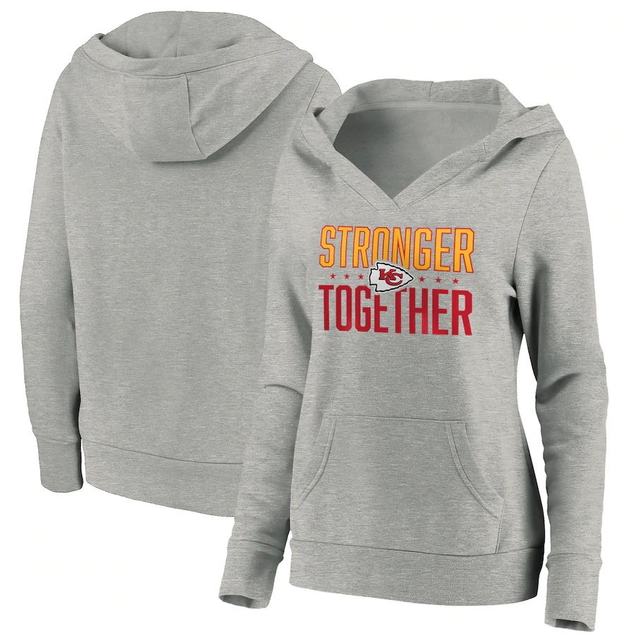 Women's Kansas City Chiefs Heather Gray Stronger Together Crossover Neck Pullover