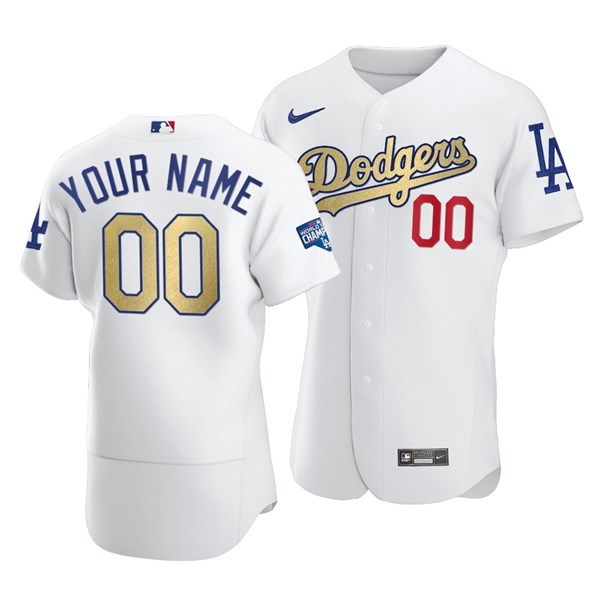Men's Los Angeles Dodgers Active Player White Gold 2020 World Series Champions Patch Stitched MLB Jersey