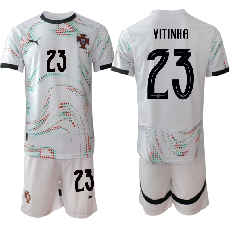Men's Portugal Team #23 Vitinha 2025 White Away Soccer Jersey Suit