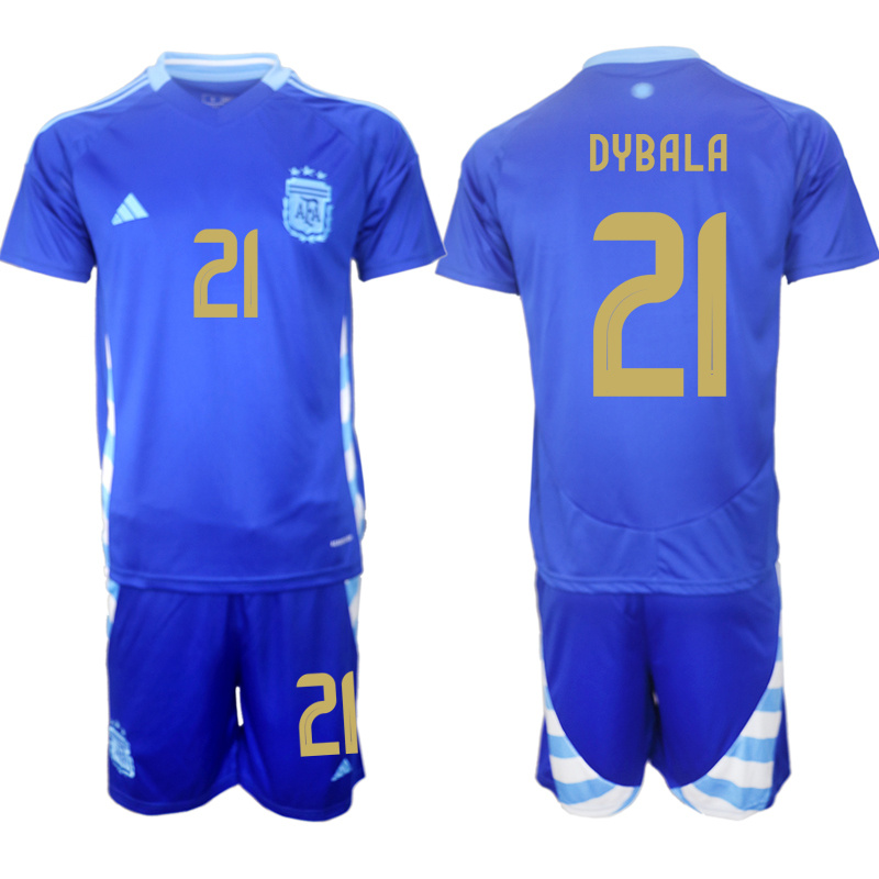 Men's Argentina #21 Dybala Blue 2024-25 Away SoccerJersey Suit