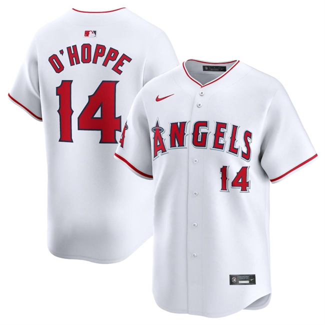 Men's Los Angeles Angels #14 Logan O'Hoppe White Home Limited Stitched Baseball Jersey