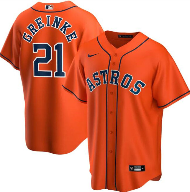 Men's Houston Astros #21 Zack Greinke Orange MLB Cool Base Stitched Jersey