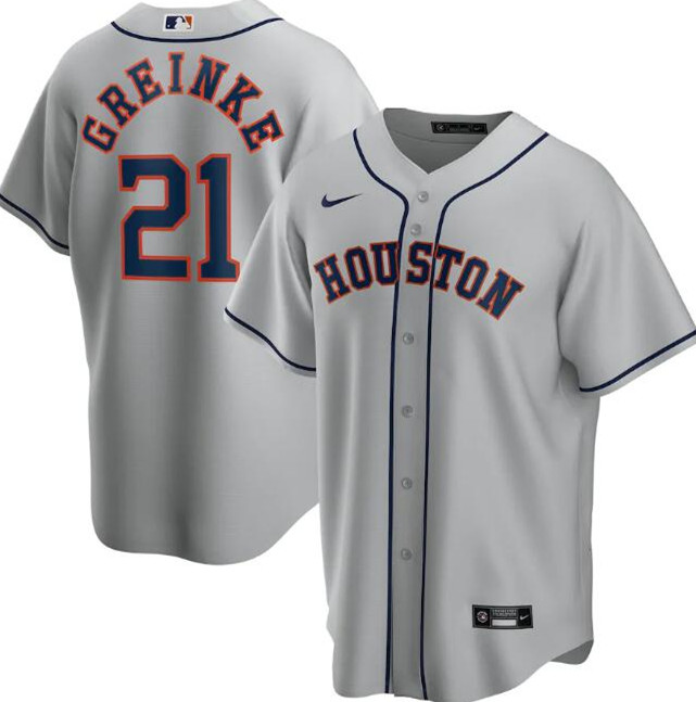 Men's Houston Astros #21 Zack Greinke Grey MLB Cool Base Stitched Jersey