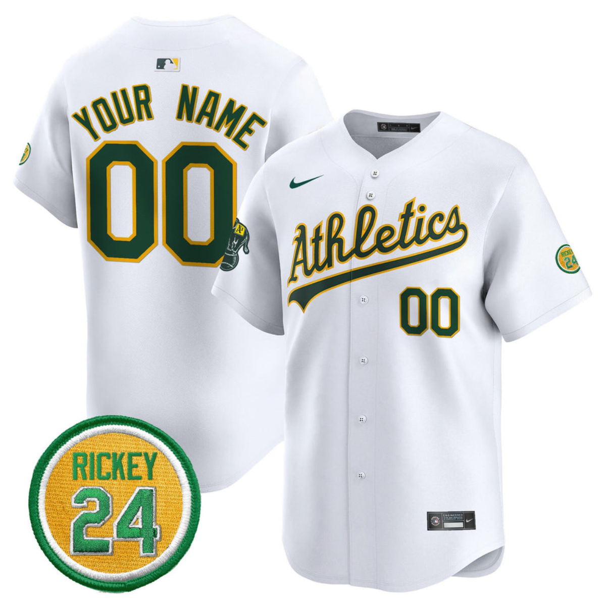 Men's Oakland Athletics Active Player Custom White 2024 Home Limited With Rickey Henderson Patch Stitched Jersey Men's Oakland Athletics Active Player Custom White 2024 Home Limited With Rickey Henderson Patch Stitched Jersey