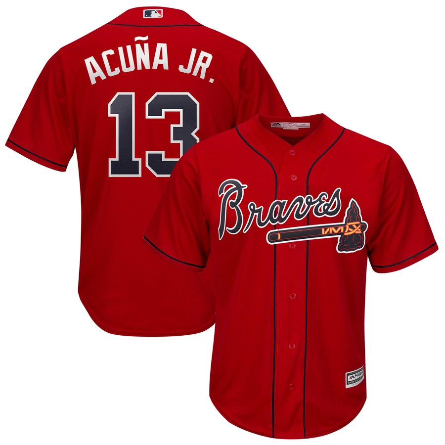 Atlanta Braves #13 Ronald Acuna Jr. Majestic 2019 Alternate Official Cool Base Player Jersey Scarlet
