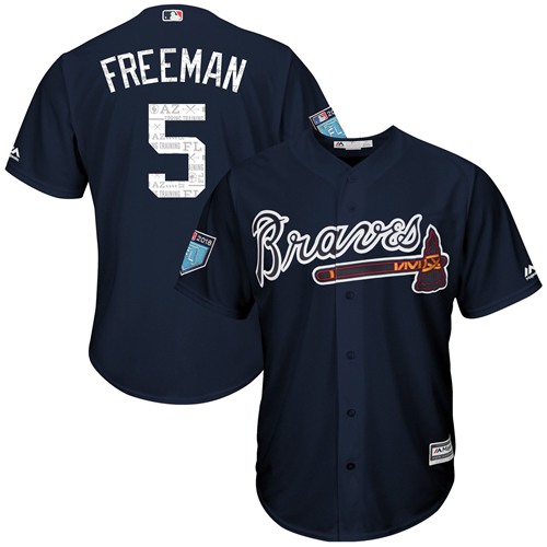 Braves #5 Freddie Freeman Navy Blue 2018 Spring Training Cool Base Stitched MLB Jersey