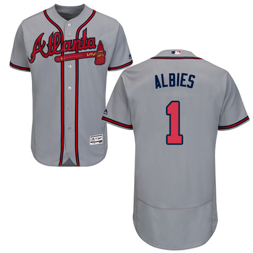 Braves #1 Ozzie Albies Grey Flexbase Authentic Collection Stitched MLB Jersey