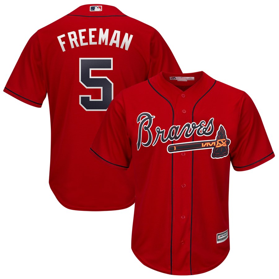 Atlanta Braves #5 Freddie Freeman Majestic 2019 Alternate Official Cool Base Player Jersey Scarlet
