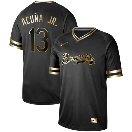 Nike Braves #13 Ronald Acuna Jr. Black Gold Authentic Stitched MLB Jersey