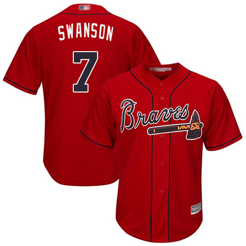 Braves #7 Dansby Swanson Red New Cool Base Stitched MLB Jersey