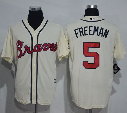 Braves #5 Freddie Freeman Cream New Cool Base Stitched MLB Jersey